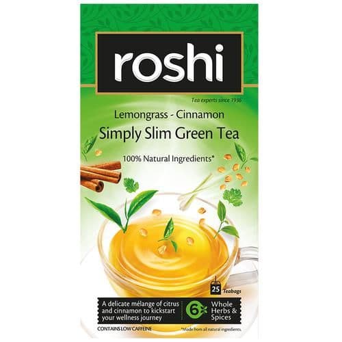 55 G 25 Bags X 22 G Roshi Green Tea Simply Slim Lemongrass Cinnamon ShopIndianProductsa