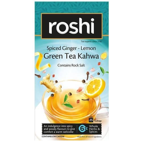 575 G 25 Bags X 23 G Each Roshi Green Tea Kahwa With Ginger Lemon ShopIndianProductsa
