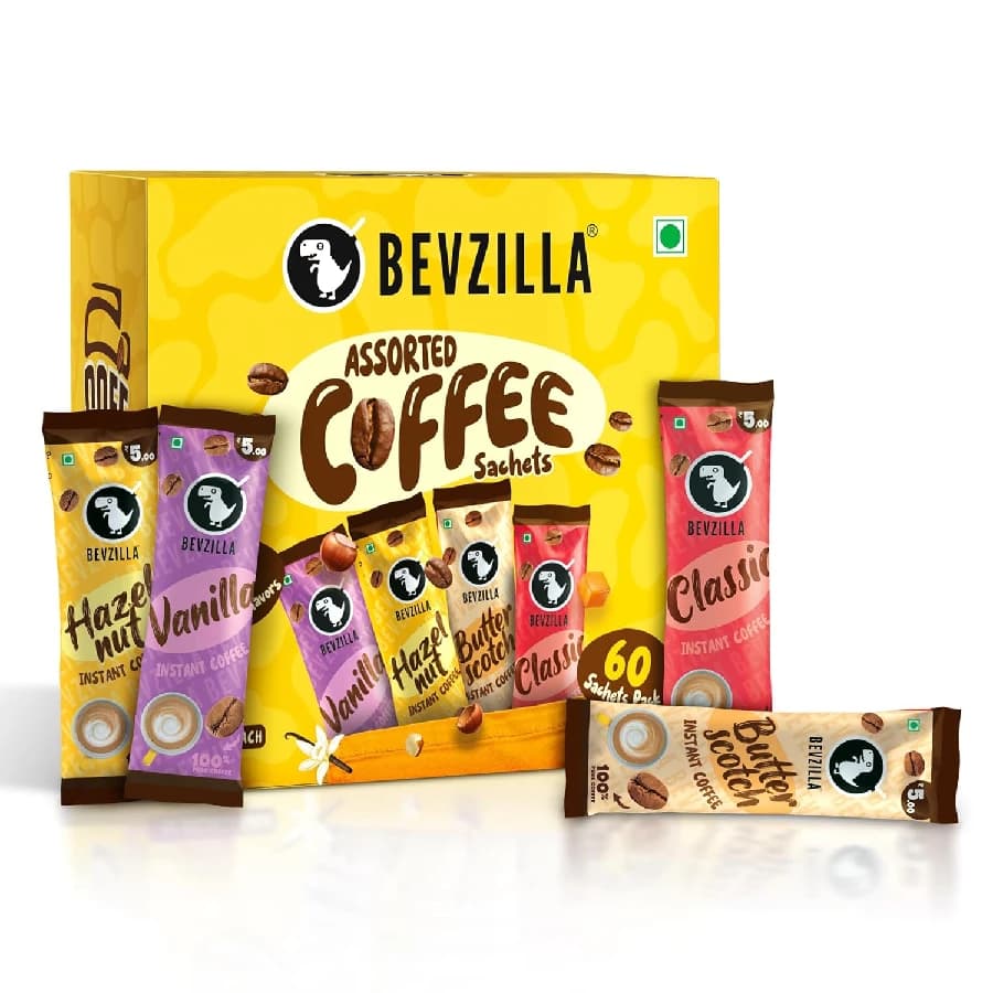 60 Sachets Bevzilla 60 Instant Coffee Powder Sachets4 Flavours ShopIndianProductsa