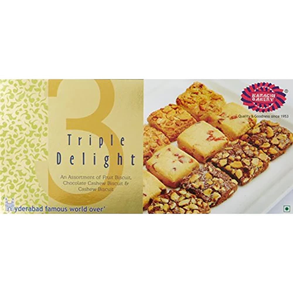 600 G Karachi Bakery Triple Delight Fruit Biscuit With Chocolate And Cashew ShopIndianProductsa