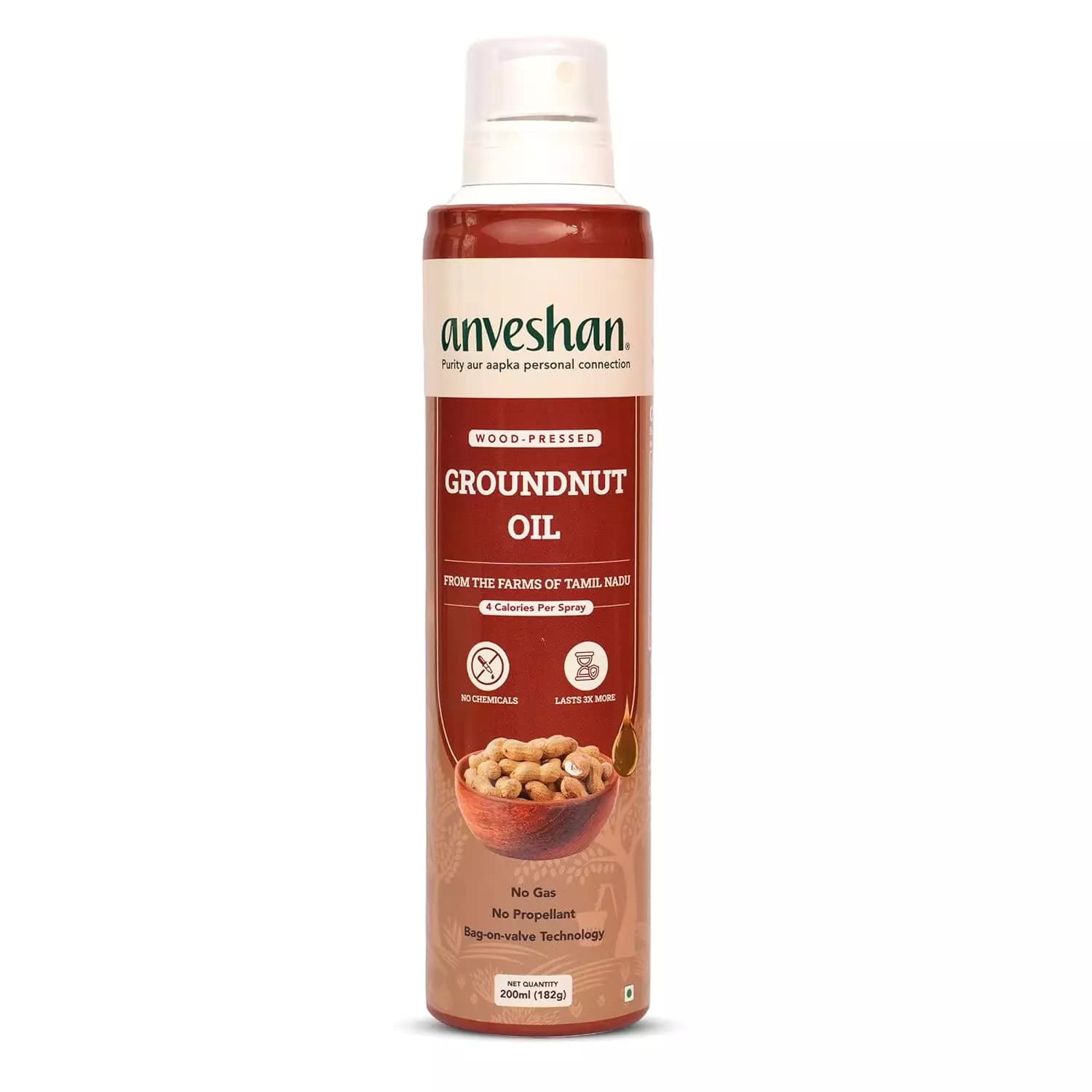 Anveshan Wood Cold Pressed Groundnut Peanuts Oil, 200ml-Main image