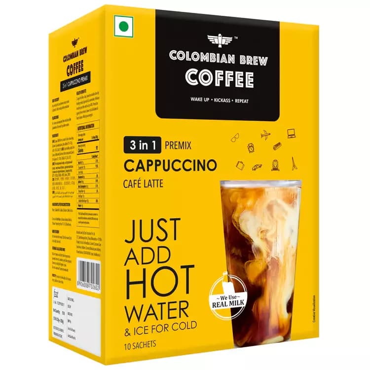 Colombian Brew 3 in 1 Cappuccino Café Latte, Instant Coffee Powder Premix, 200g-Main image