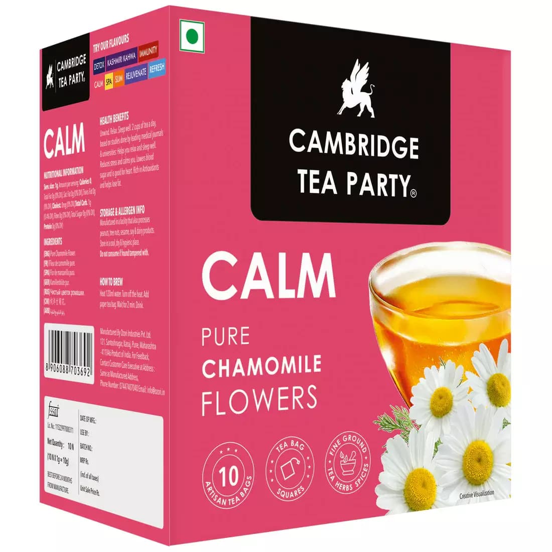 Colombian Brew Cambridge Tea Party Calm, Pure Chamomile Flower, Infusion Tea Tisane, 10 Tea Bags, 10Sachets-Main image