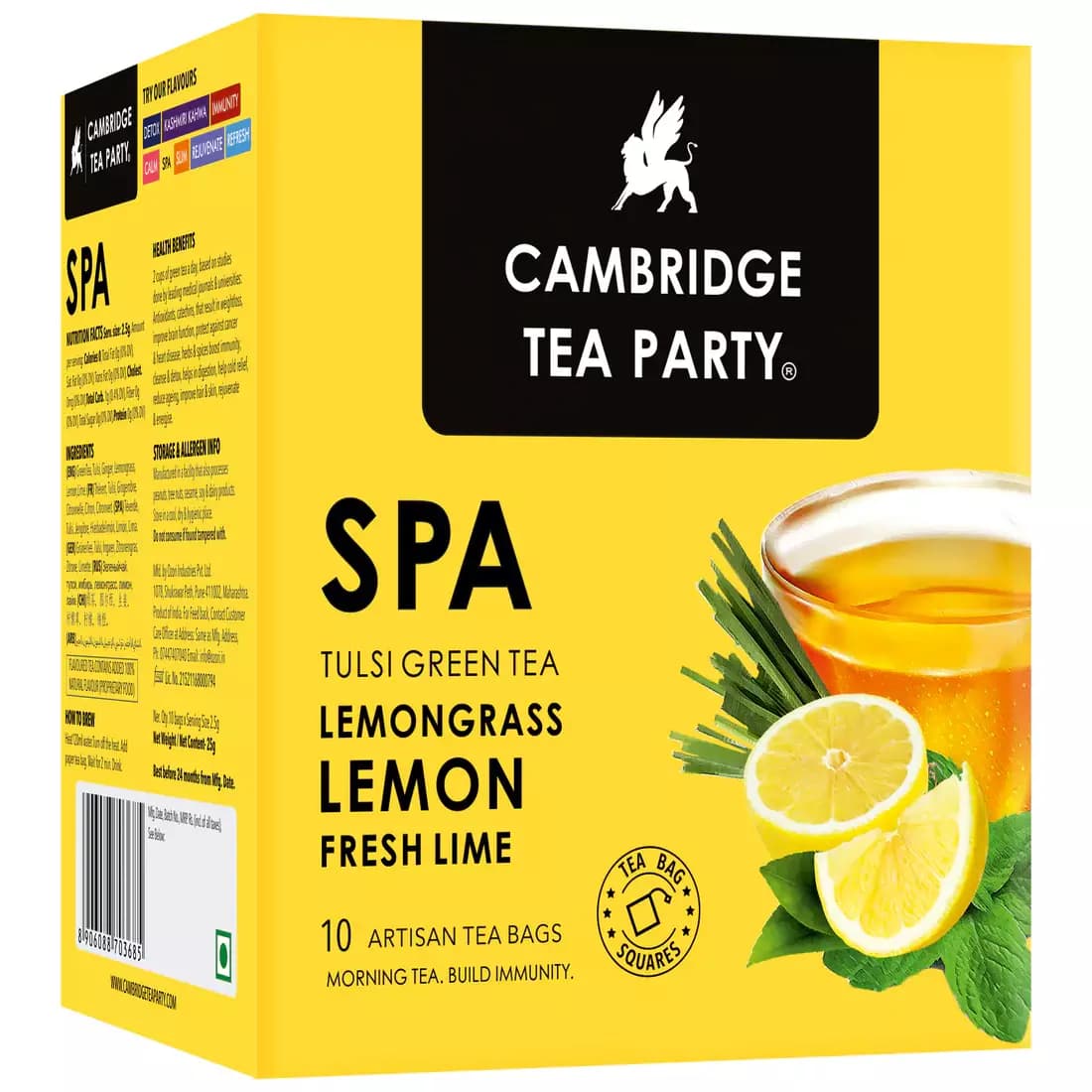 Colombian Brew Cambridge Tea Party Spa, Lemon Lime Lemongrass Tulsi Green Tea, 10 Tea Bags, 10Sachets-Main image