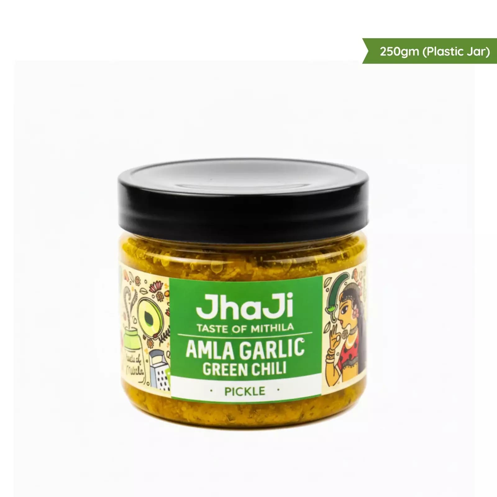 JhaJi Amla Garlic Green Chili Pickle, 250g Plastic Jar-Main Image
