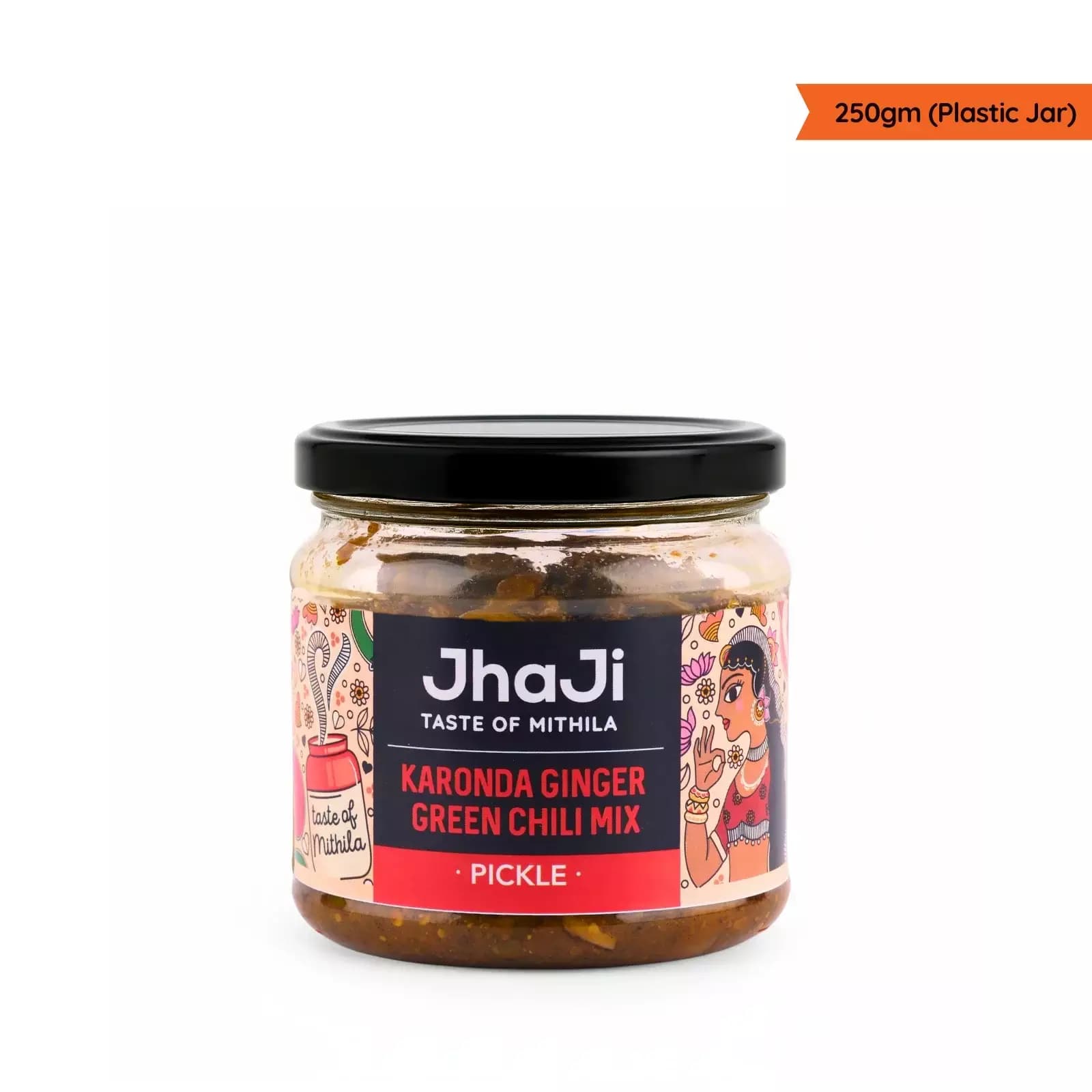 JhaJi Karonda Ginger Green Chili Mix Pickle, 250g Plastic Jar-Main Image
