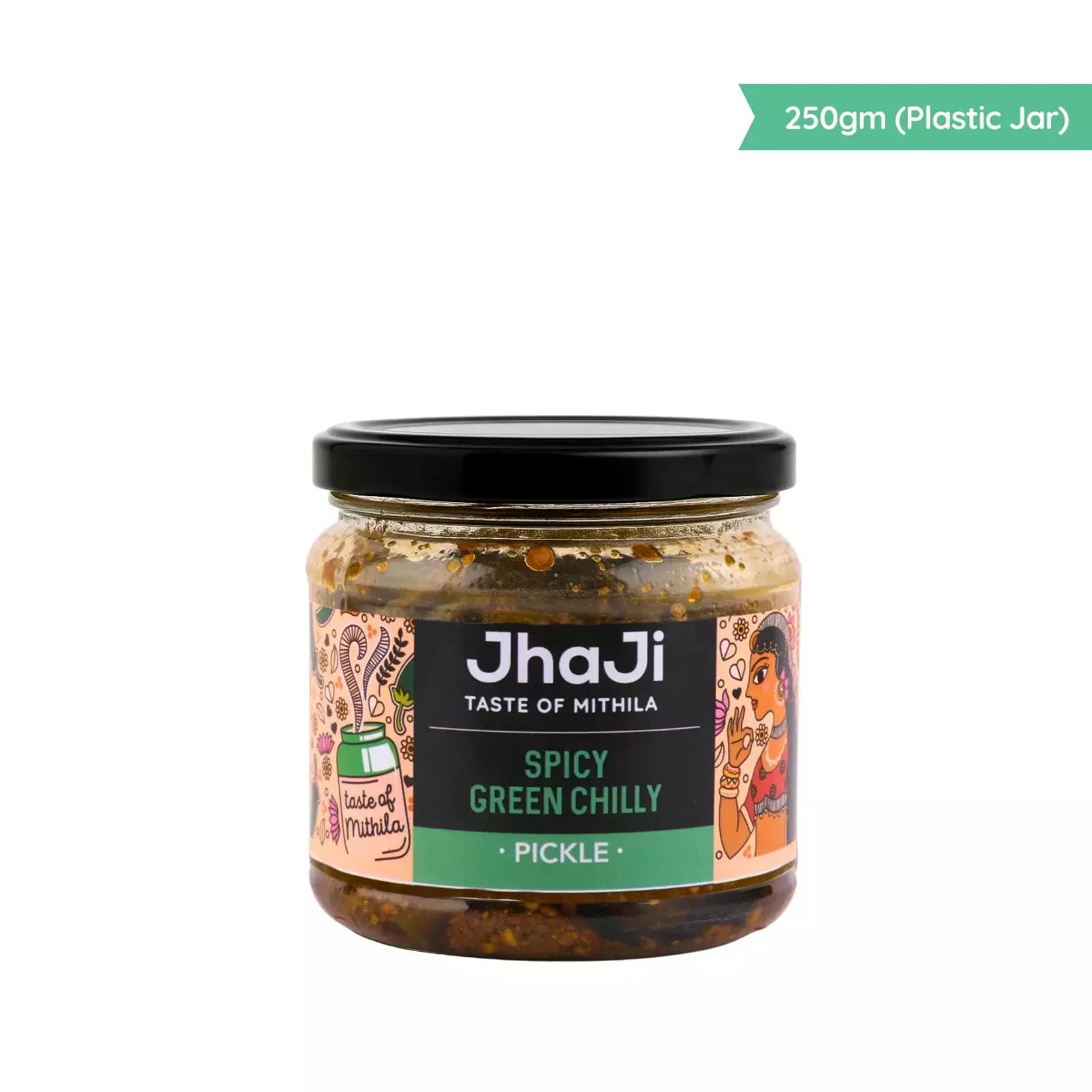 JhaJi Spicy Green Chilli Pickle, 250g Plastic Jar-Main Image