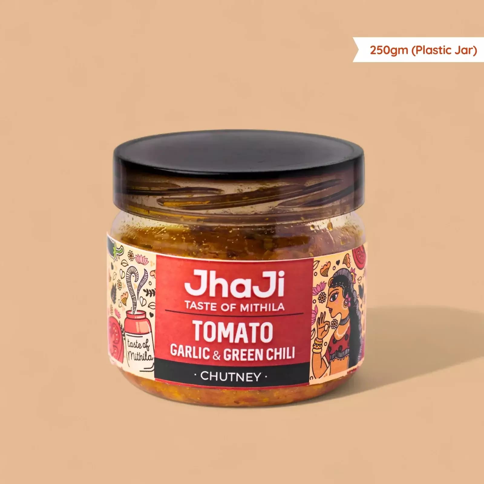 JhaJi Tomato Garlic & Green Chili Chutney, 250g Plastic Jar-Main Image