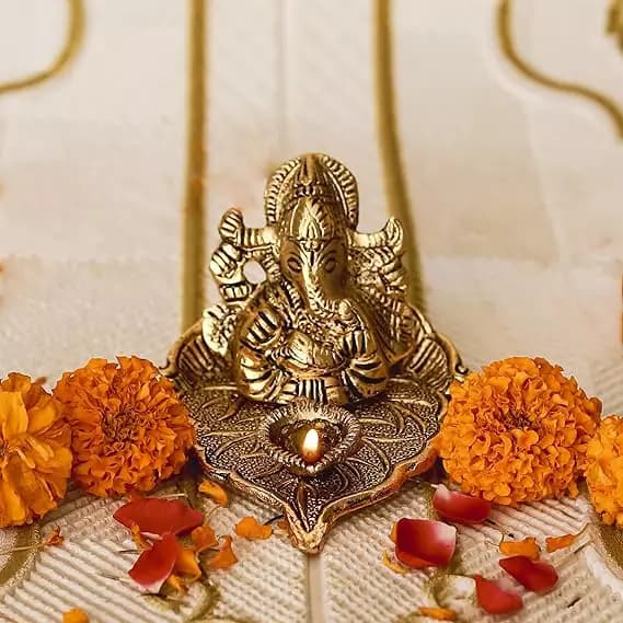 Klassic Antique Metal Ganeshaji Idol Diya,106g-Main image