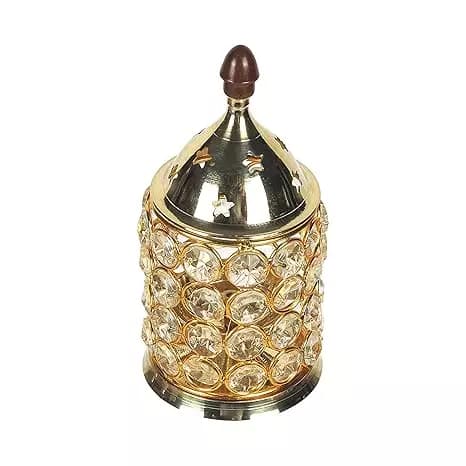 Klassic Decor Brass and Crystal Horizontal Shape Akhand Diya,206g-Main image