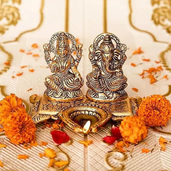 Klassic Ganesha & Laxmi Idol Oil Lamp Diya,182g-Main image