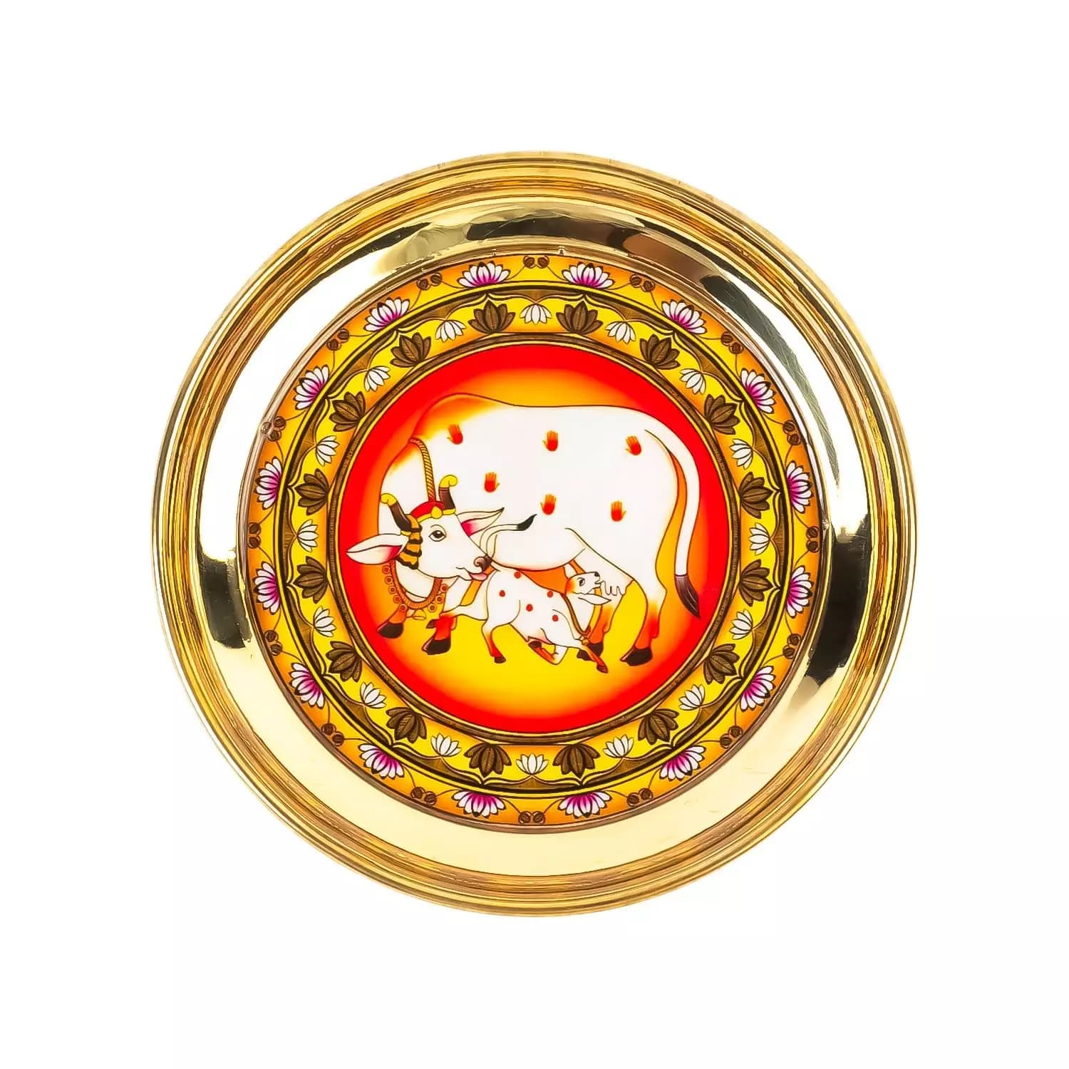 Klassic Handcrafted Brass Thali Aarti Plate,6 Inch Cow Thali-Main image