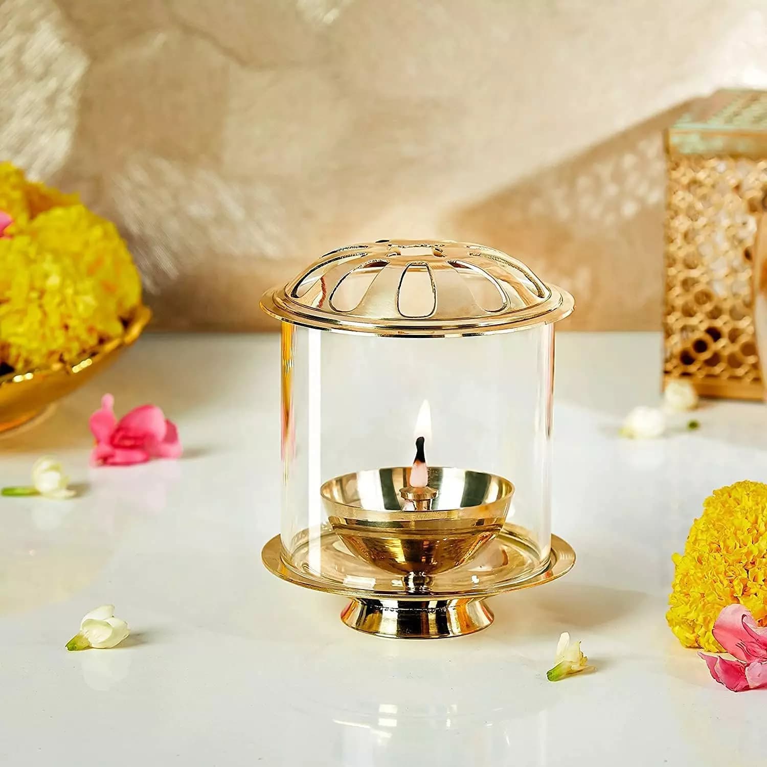 Klassic Swastik Akhand Diya with Borosilicate Glass,399g-Main image
