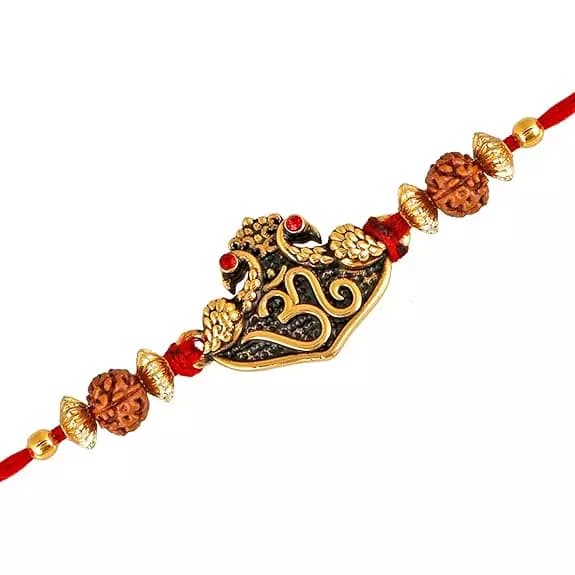 Mahi Rakhi for Brother Gold Plated Divine Om Rudraksh,100g-Main image