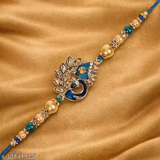 Meesho Riddhika Ventures Stylish Peacock Feather and Kundan Rakhi,100g-Main image