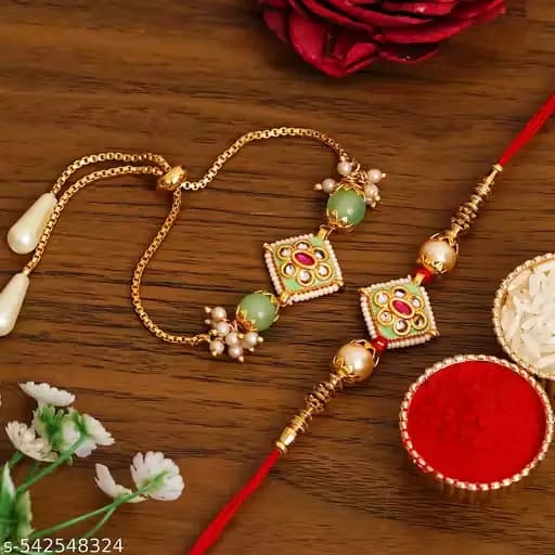 Meesho Shine Hub Bhaiya bhabhi rakhi set with roli chawal,250g-Main image