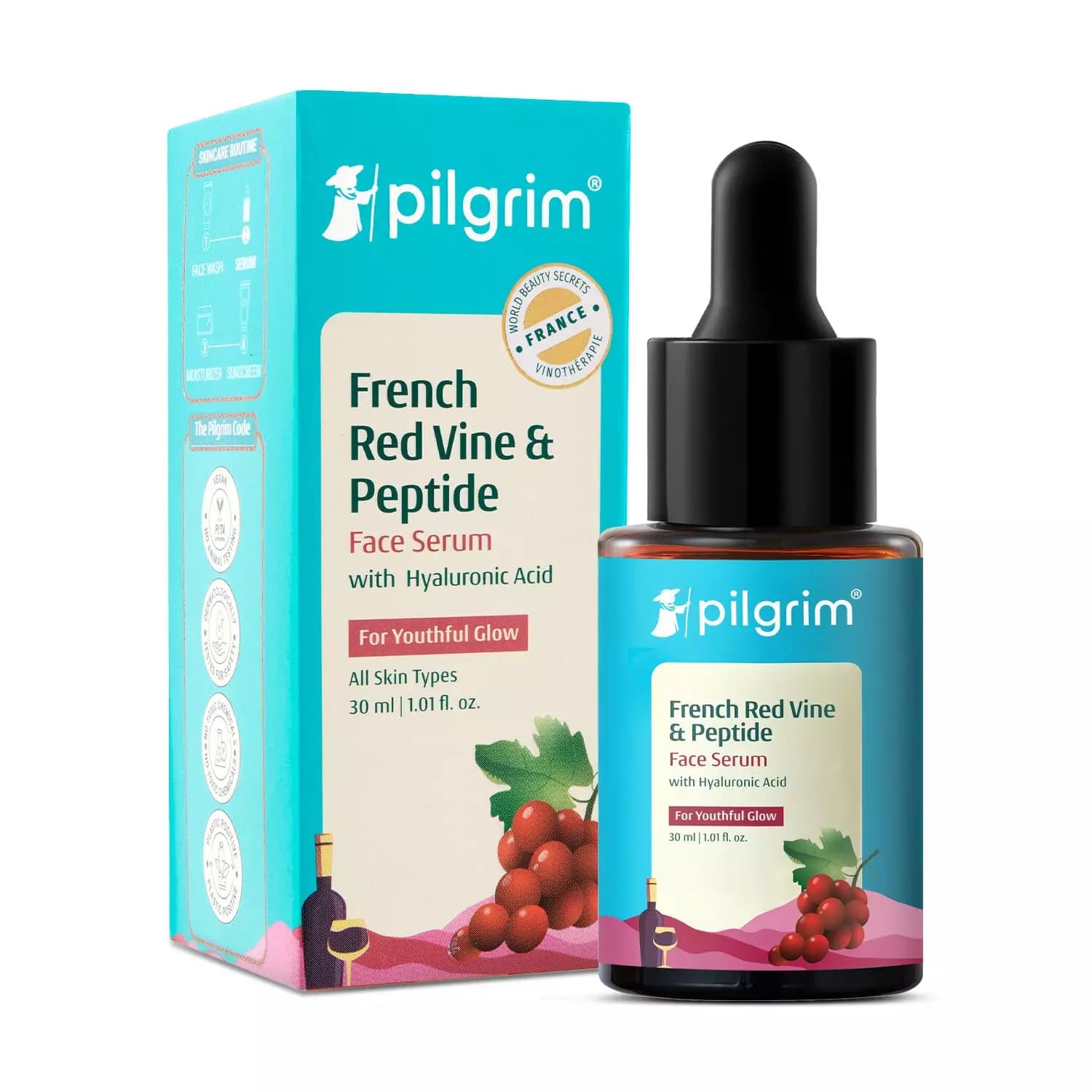Pilgrim French Red Vine & Hyaluronic Acid Serum with Peptides, 30 ml-Main Image