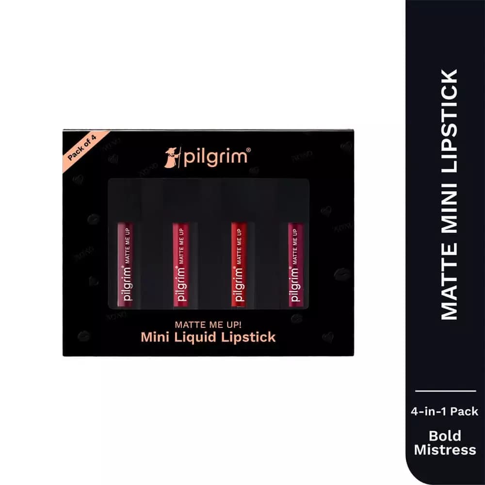 Pilgrim Matte Me Up Liquid lipstick 4 in 1 pack, Bold Mistress-Main Image