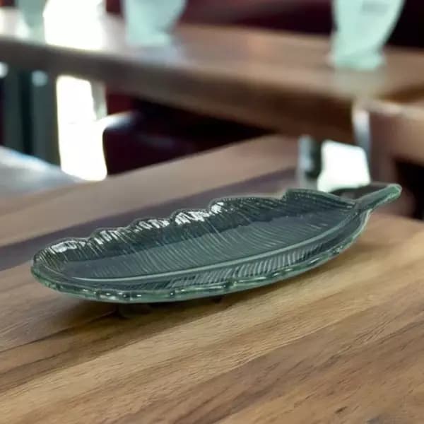 Rareplanet Green Leaf Antique Handmade Ceramic Platter,200g-Main image