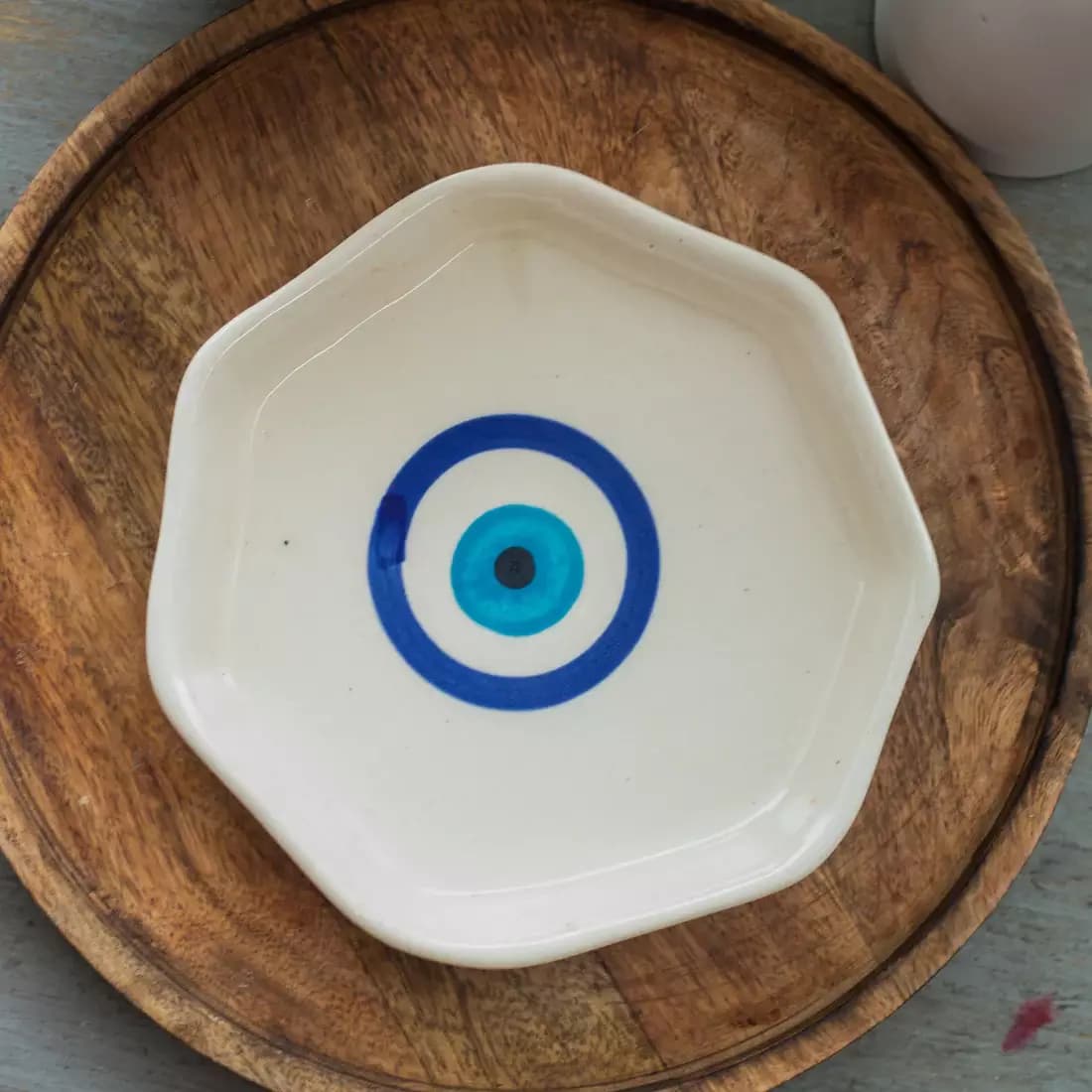 Rareplanet Handcrafted Ceramic Plate with Blue Circle Design,260g-Main image