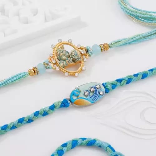 SIProducts Bal Krishna And Peacock Pastel Meenakari Rakhis,250g-Main image
