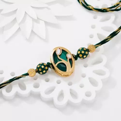 SIProducts Emerald Leaf Kundan And Meenakari Rakhi,100g-Main image