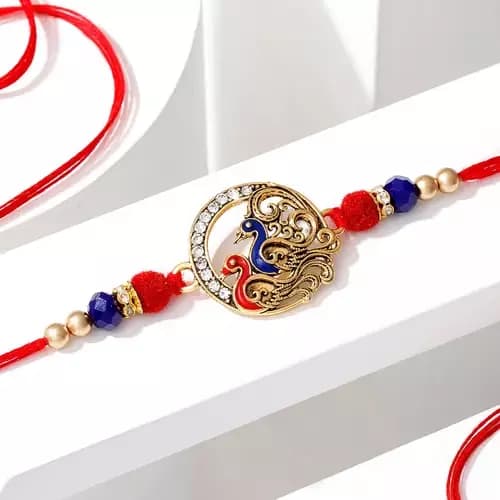 SIProducts Golden Peacock Rakhi with Golden Bead,150g-Main image