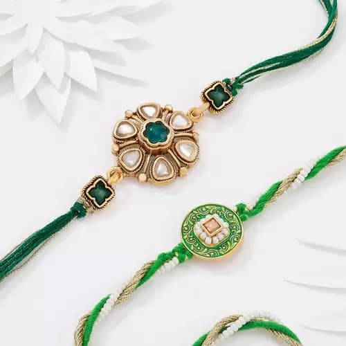 SIProducts Green Kundan And Meenakari Rakhis,200g-Main image