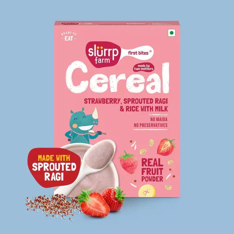 Slurrp Farm Strawberry, Sprouted Ragi & Rice Cereal with Milk,200g-Main image