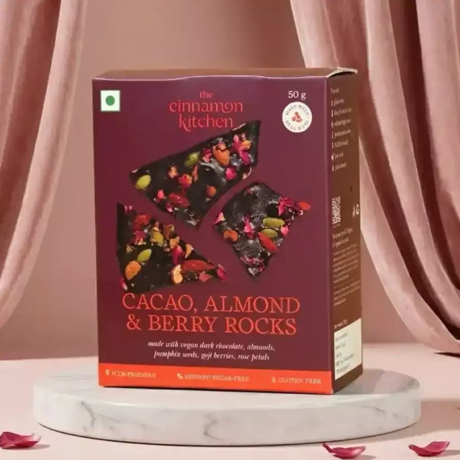 The Cinnamon Kitchen Cacao, Almond & Berry Rocks Dark Chocolate,50g-Main image