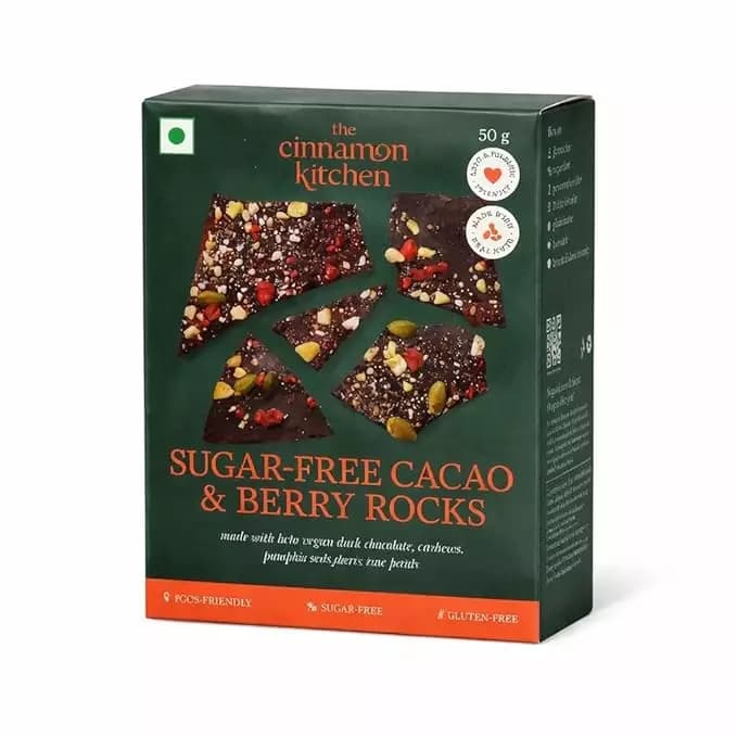 The Cinnamon Kitchen Sugar-Free Cacao & Berry Rocks Dark Chocolate,50g-Main image
