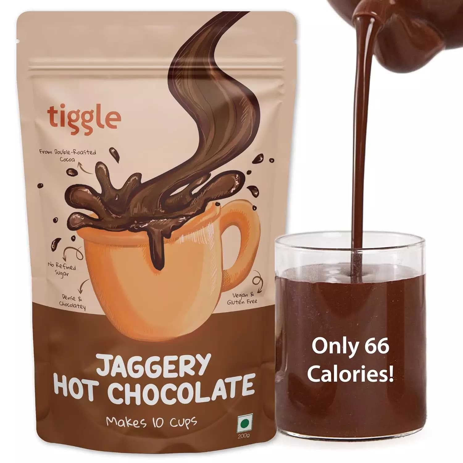Tiggle Jaggery Dark Hot Chocolate Mix, 200 g-Main Image