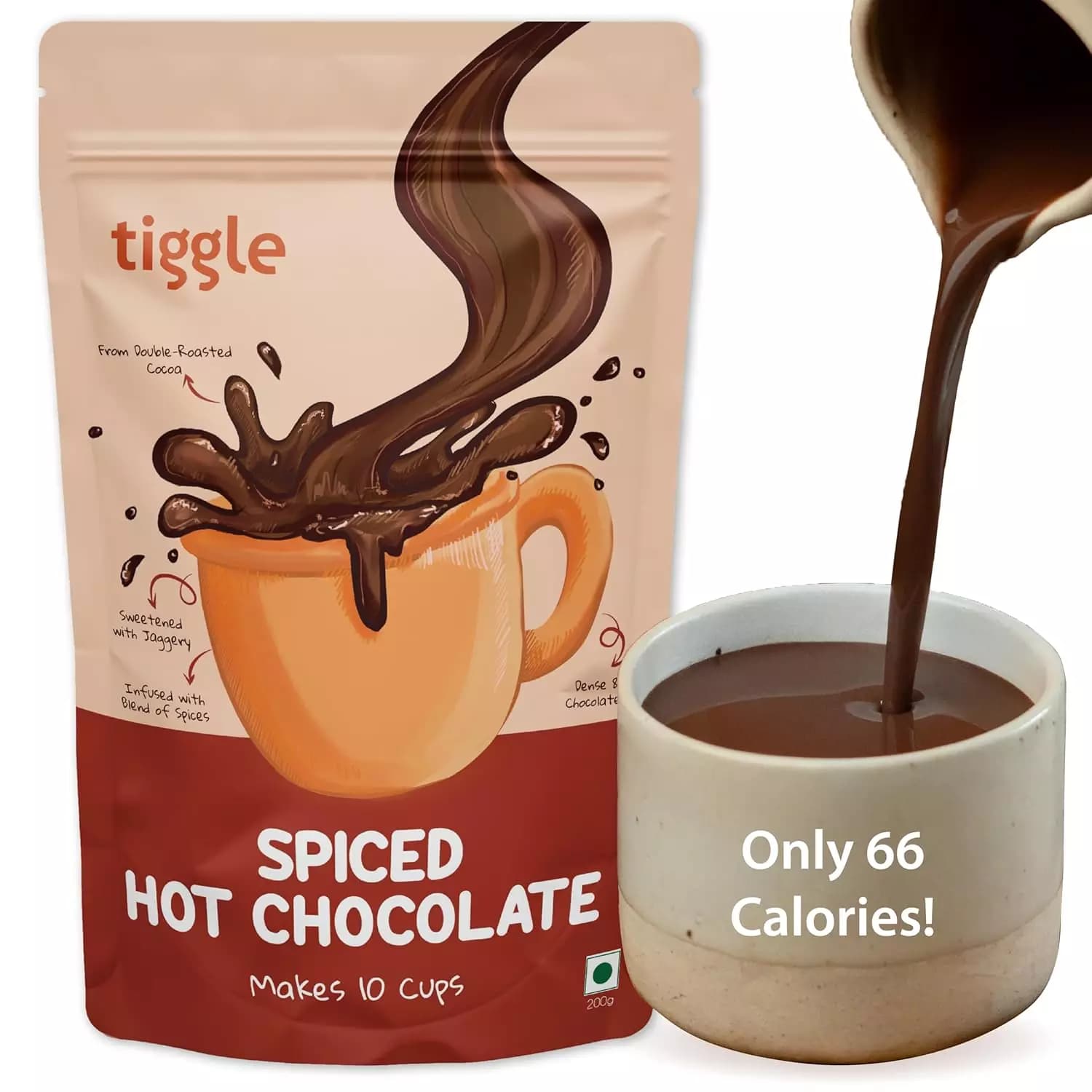 Tiggle Spiced Dark Hot Chocolate Powder Mix, 200 g-Main Image