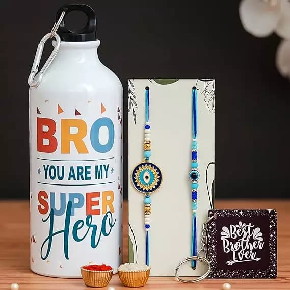 Tonkwalas Evil Eye Rakhi With Printed Sipper and Keychain Combo Set,450g-Main image