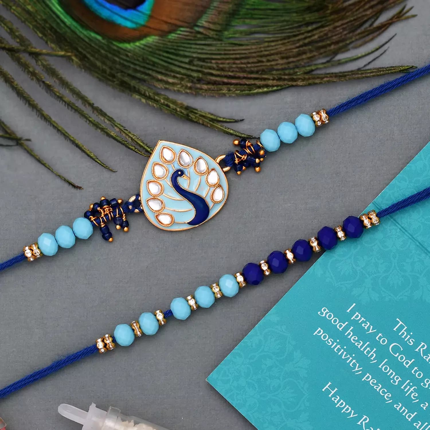Voylla Meenakari Peacock Design Rakhi Studded With Beads