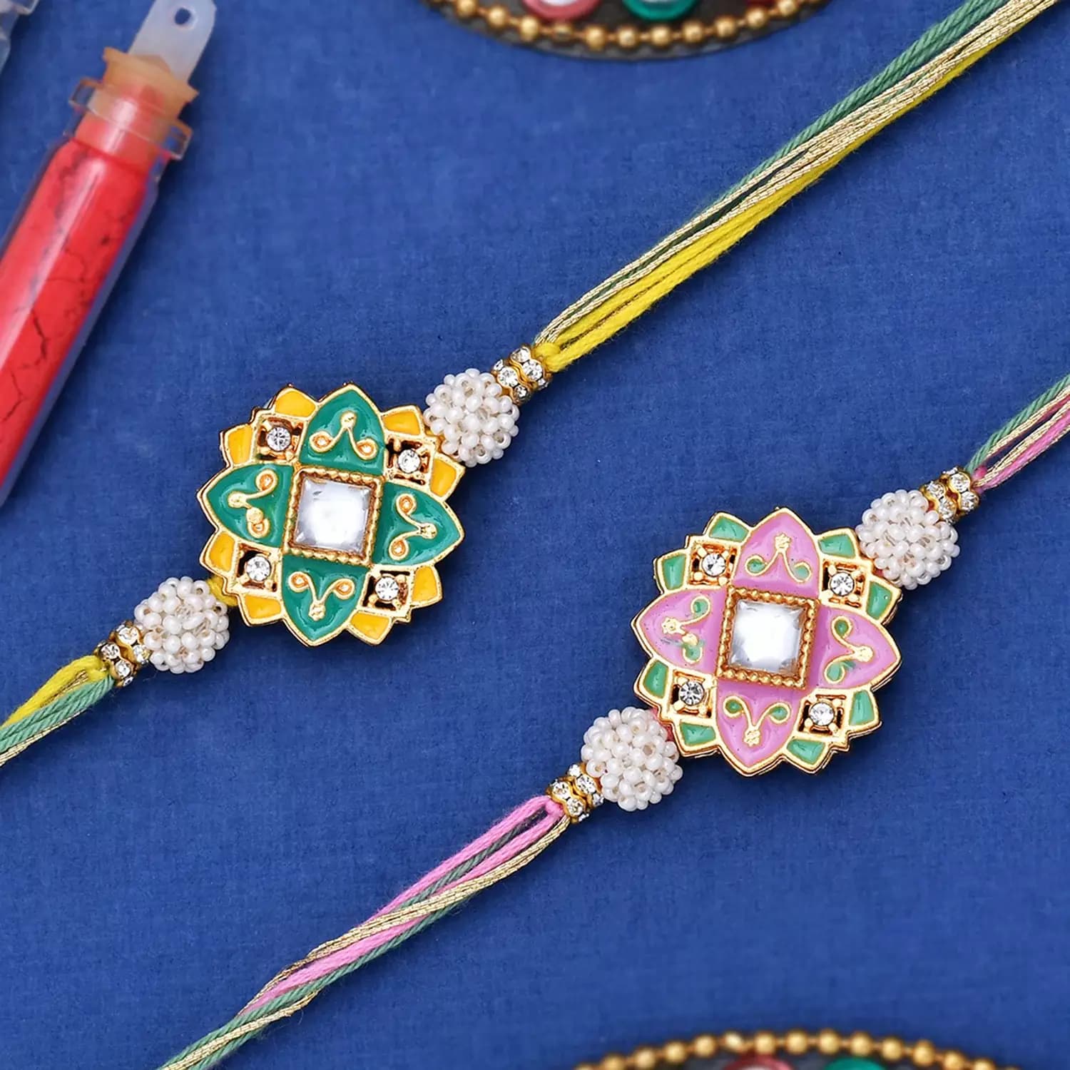 Voylla Meenakari Kundan Designer Rakhi with Cool Bro Bottle,40g-Main image