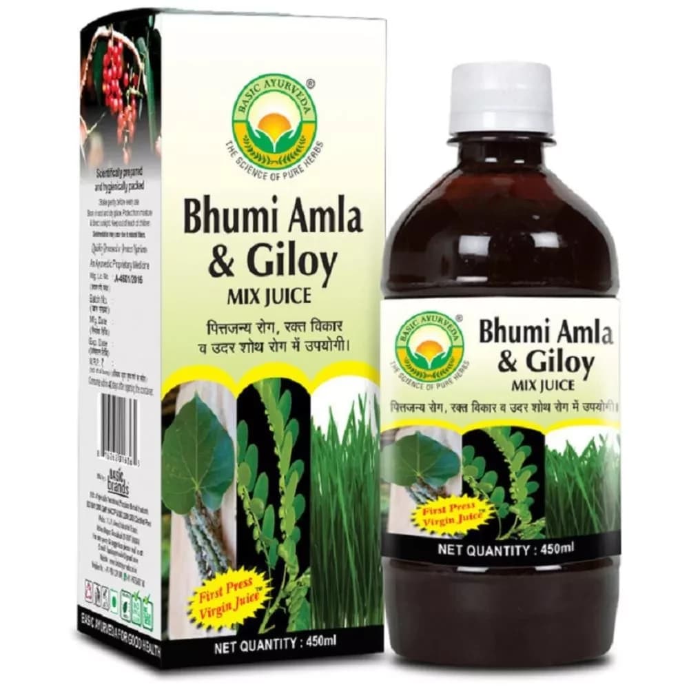 Basic Ayurveda Bhumi Amla & Giloy Mix Juice (Wheat Grass Yukta) 450 ml bottle