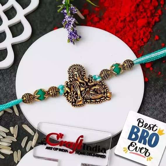 eCraftIndia Golden Lord Ganesha Designer Rakhi,200g-Main image