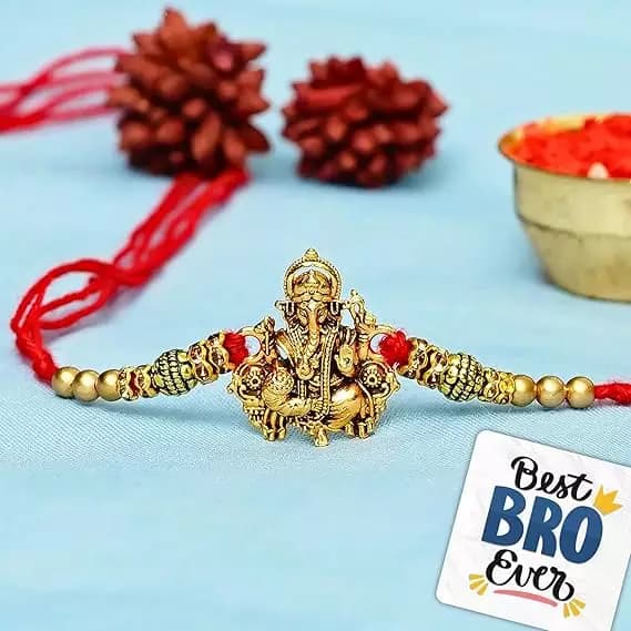 eCraftIndia Golden Religious Designer Ganesha Rakhi,500g-Demo image