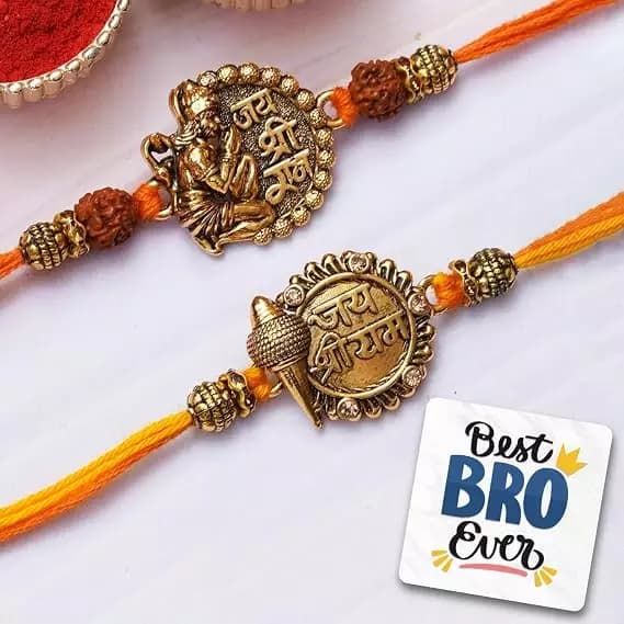 eCraftIndia Jai Shri Ram with Mace and Lord Hanuman Religious Rakhis,200g-Main image