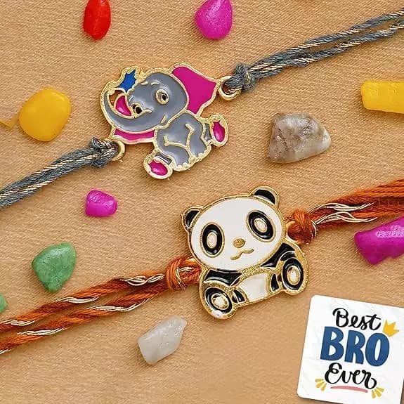 eCraftIndia Multicolor Panda and Elephant Kids Rakhis,200g-Main image