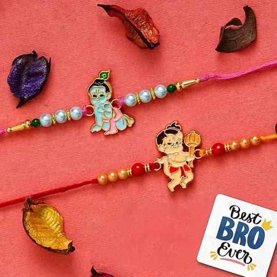 eCraftIndia Multicolor Religious Lord Krishna & Lord Hanuman Designer Kids Rakhis,200g-Main image