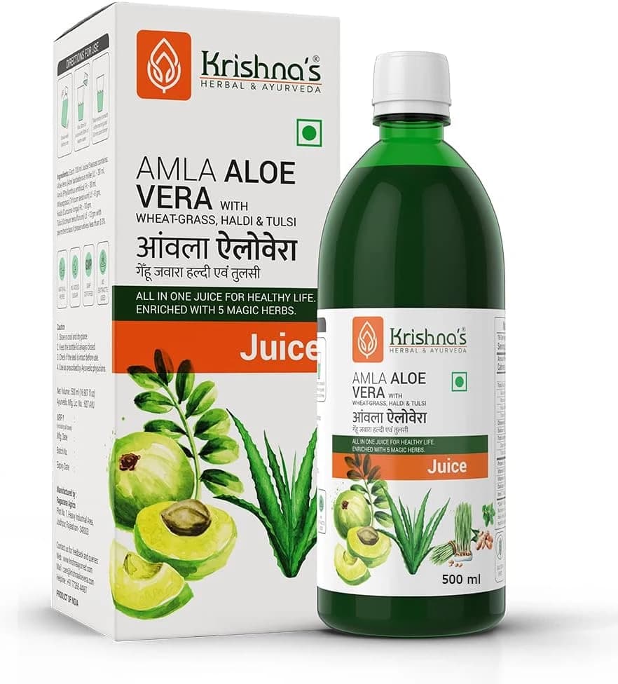 Krishna's Amla Aloe Vera Juice with Wheat Grass, Haldi & Tulsi bottle