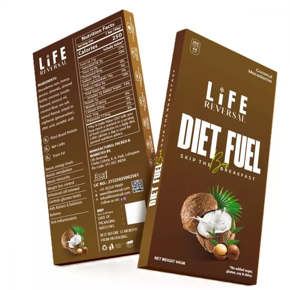 Life Reversal Diet Fuel Bar (Coconut Macadamia) 44 g Main Image & Nutrition Facts