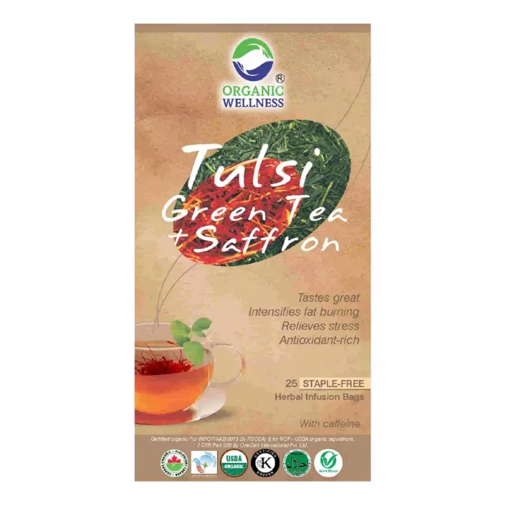 Organic Wellness Tulsi Green Tea & Saffron Tea Bags 92 g Main Image