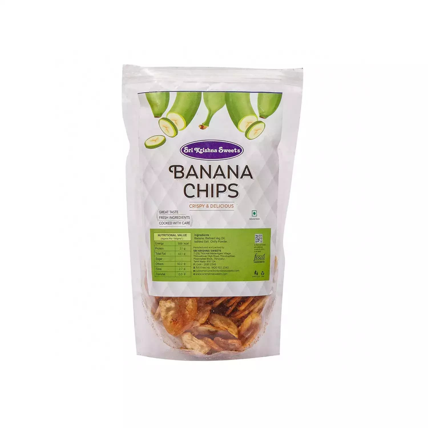sri Krishn Sweets Banana Chips -250g ,Main image & Nutrition Value