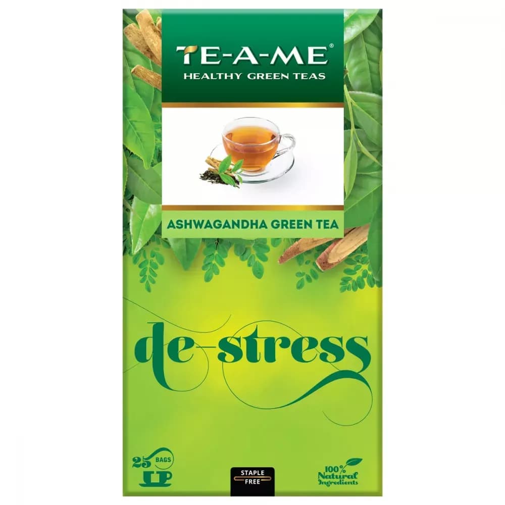 TE-A-ME De Stress Ashwagandha Green Tea Bags 45 g Main Image